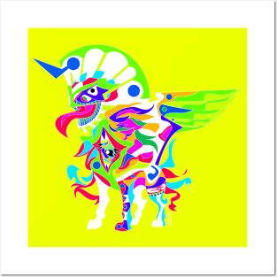 yellow light eye in the sky in kaiju sphinx madness ecopop mexican patterns and colors Posters and Art